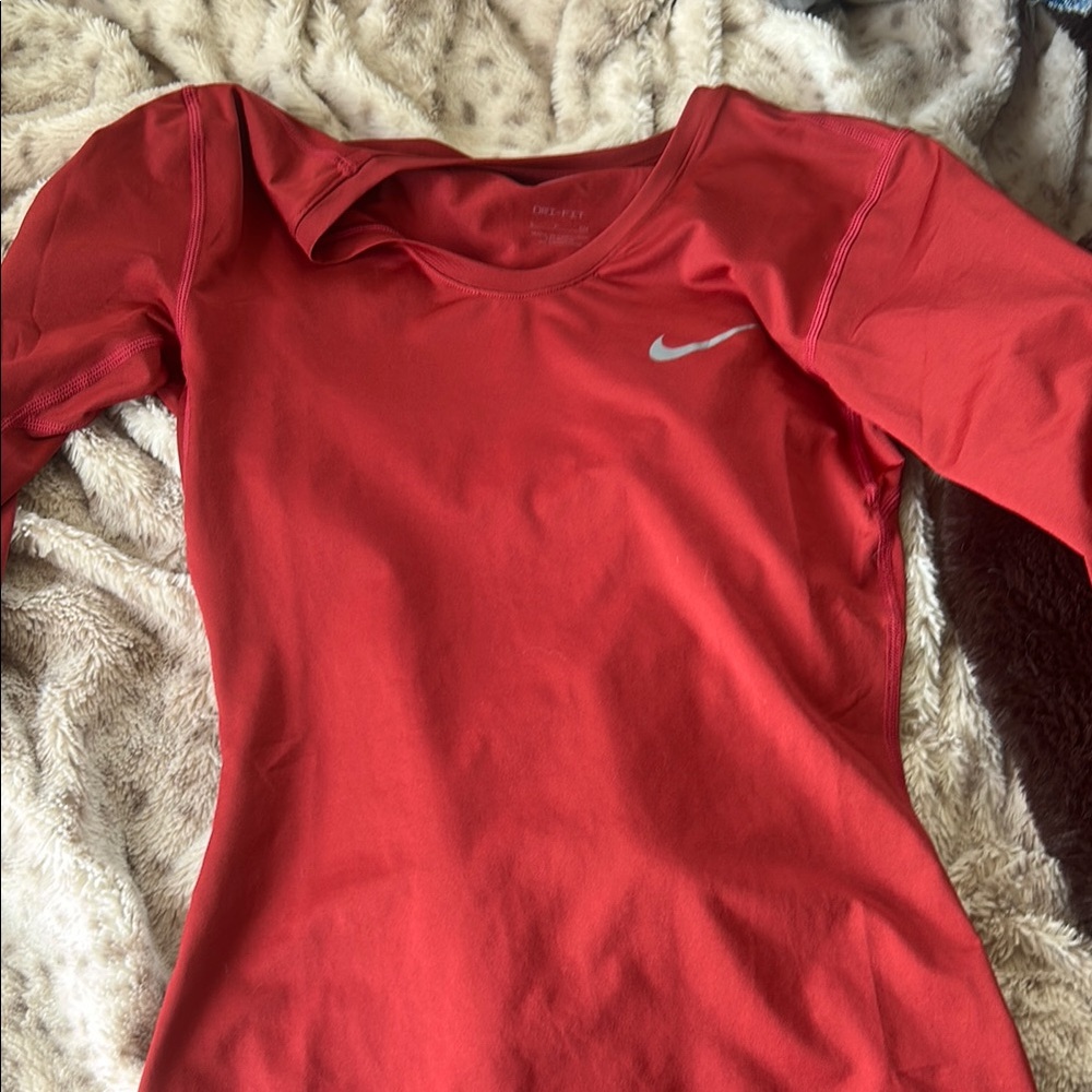 Nike Red 3/4 Sleeve Fitted Bodysuit